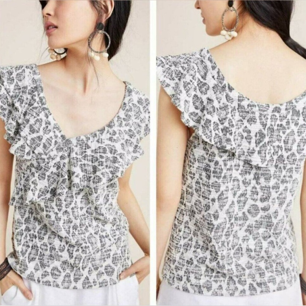 Dolan Anthropologie Cheetah Leopard Animal Print Ruffle Top Medium M Tweed prep